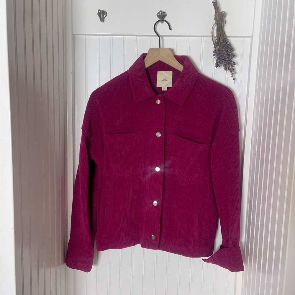 Corduroy Button-Front Jacket in Berry -